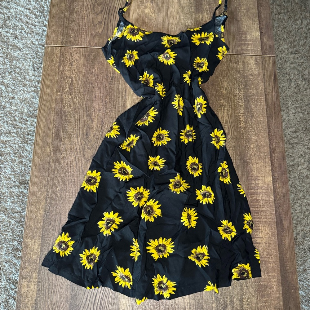 Floral Sunflower Black Mini Dress